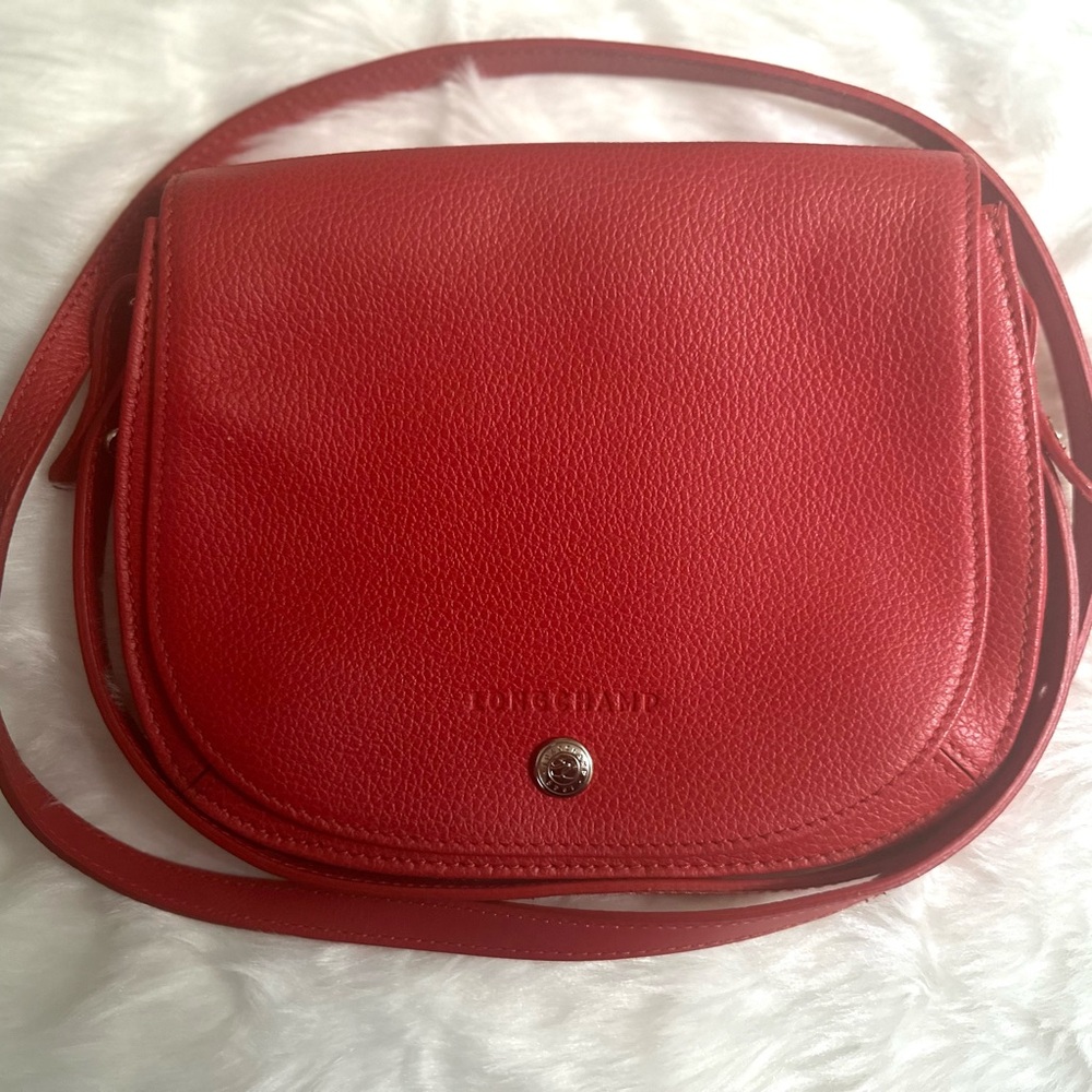 SALE! LONGCHAMP Le Foulonne Red Leather Crossbody Bag